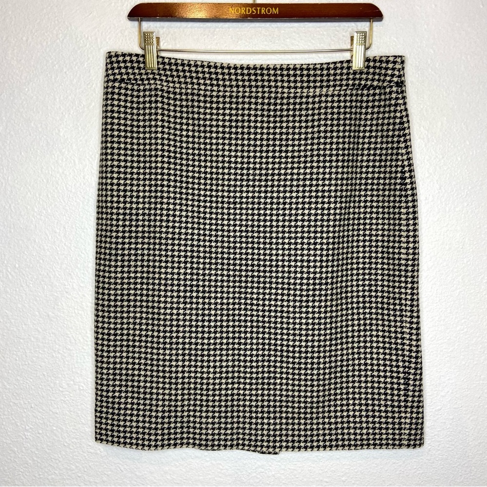 J. Crew Factory Women’s 10 Wool Blend Pencil Skirt Houndstooth Lined Small Flaw